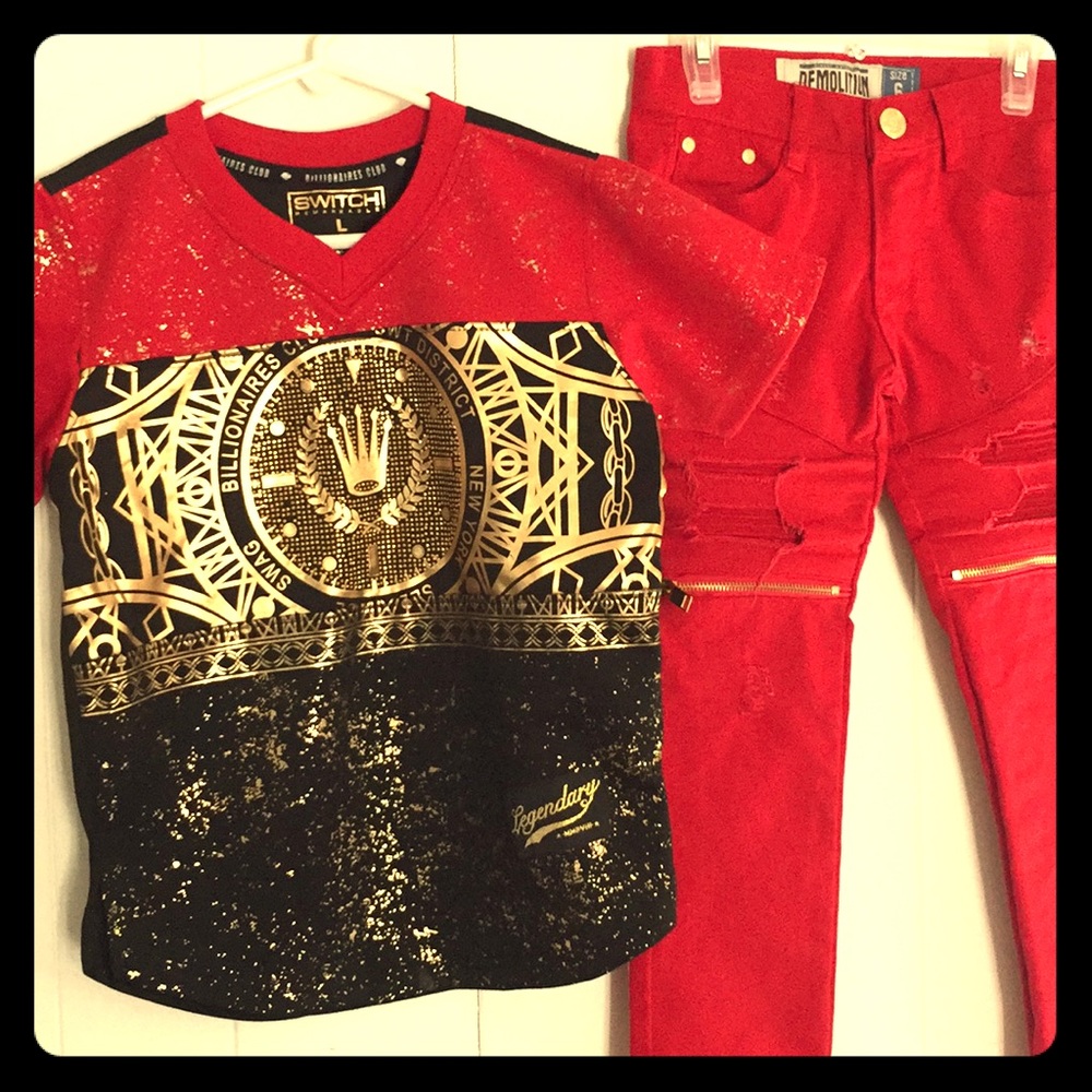 Kids Red and Blck. Billionaires Club. 2pc Outfit